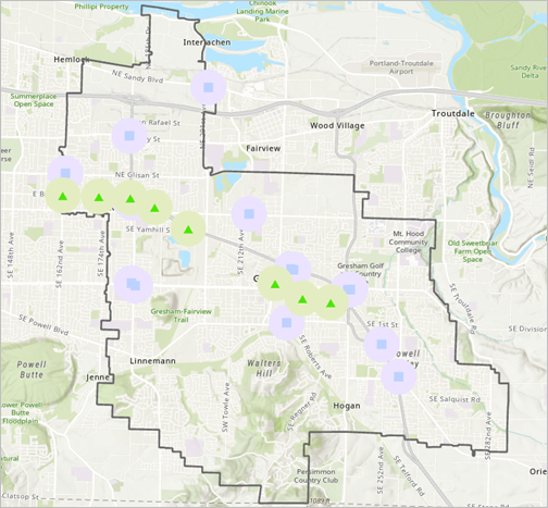 Quarter mile buffers around potential development sites